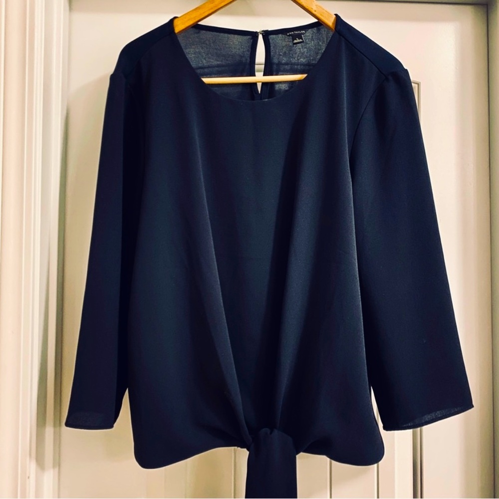 Ann Taylor Navy Tie Front Blouse